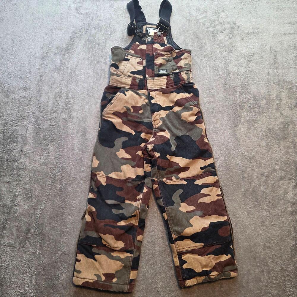 Walls Snow Bib Overalls Kids 8-10 Brown Camo Insulated Canvas Hunting Winter